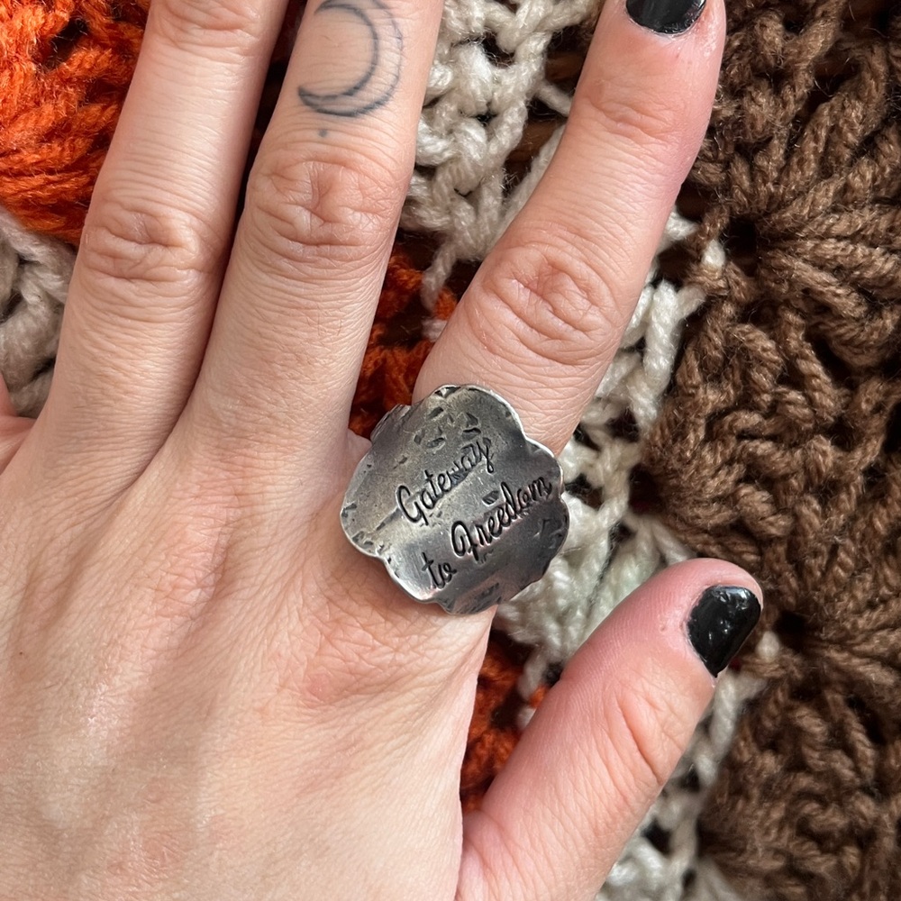 Silver Engraved Spoon Statement Ring - image 2